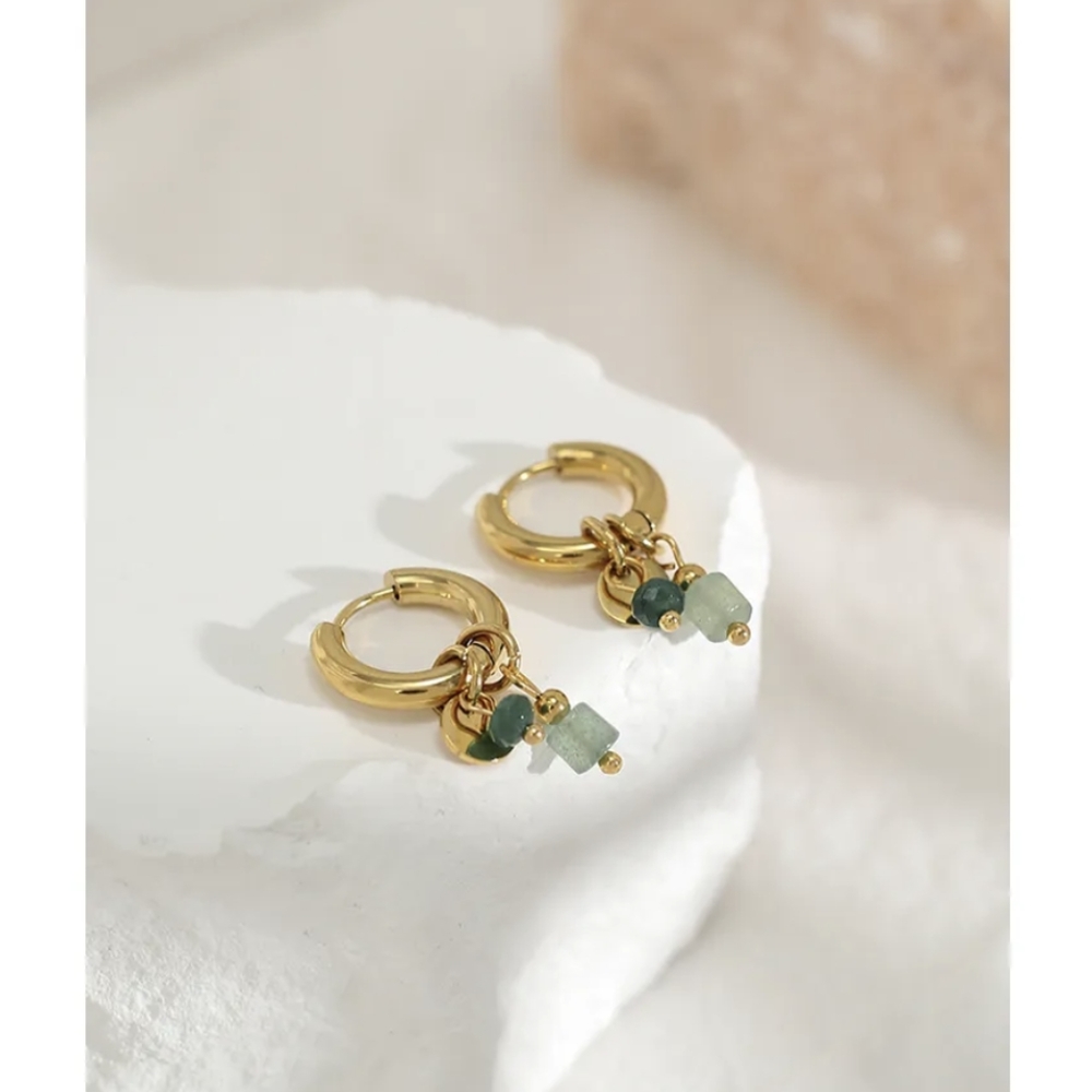 18k gold green aventurine charm huggies - Picture 4 of 5